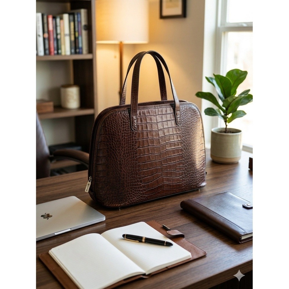 Jack Georges Croco Embossed Leather Business Tote Ladies Laptop Briefcase